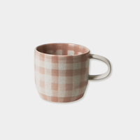 Robert Gordon Hand-Painted Mug in soft terracotta check ceramic with sturdy handle and durable stoneware finish.