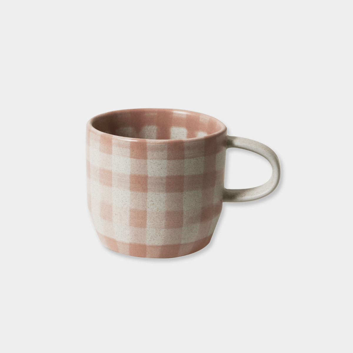 Robert Gordon Hand-Painted Mug in soft terracotta check ceramic with sturdy handle and durable stoneware finish.