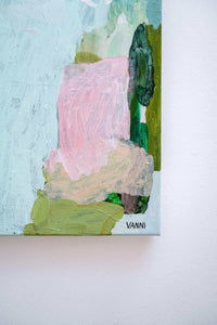 Limited edition abstract fine art canvas print Finding Bliss by Vanni with joyful pastel colors and organic shapes