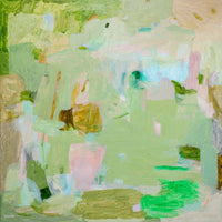 Limited edition abstract canvas print Lovely Day by Vanni with soft green and pastel colors, printed on premium satin canvas, available framed or unframed