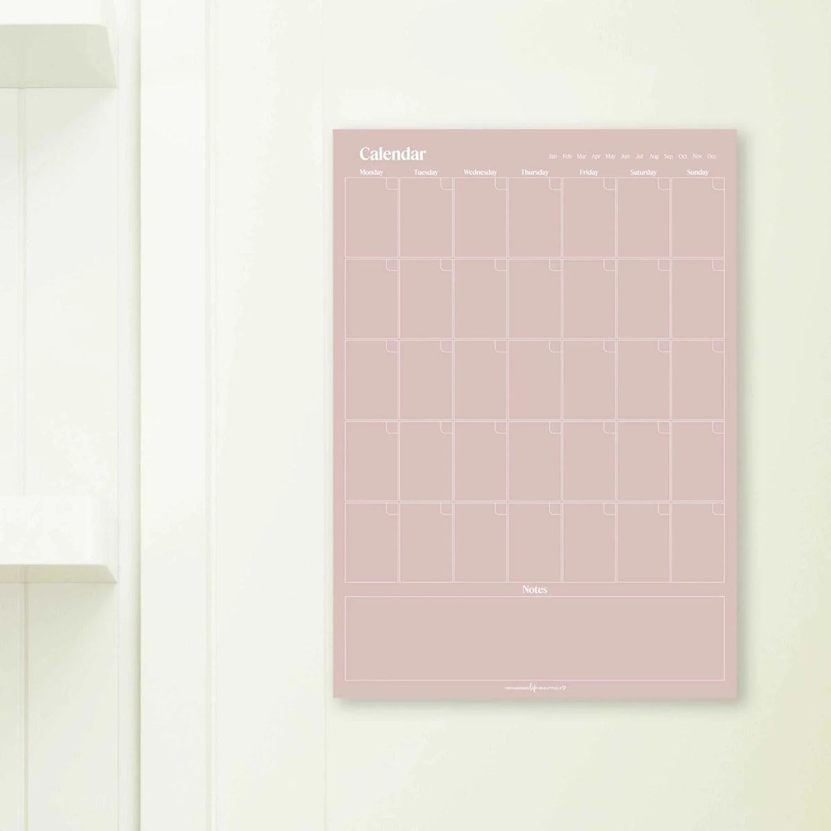 Peel & Stick Wall Planner reusable monthly calendar on smooth surfaces with white chalk marker and application tool