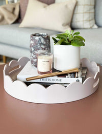 norsu Studio Round Scalloped Tray soft violet lacquered serving tray with scalloped edges and smooth glossy finish