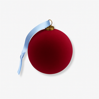 norsu STUDIO Flocked Velvet Christmas bauble deep red with duck egg blue satin ribbon