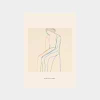 Minimalist line art of a seated woman in muted tones digital downloadable In This Moment Print