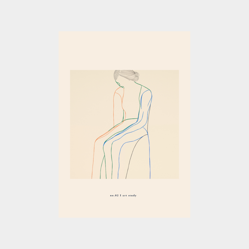 Minimalist line art of a seated woman in muted tones digital downloadable In This Moment Print
