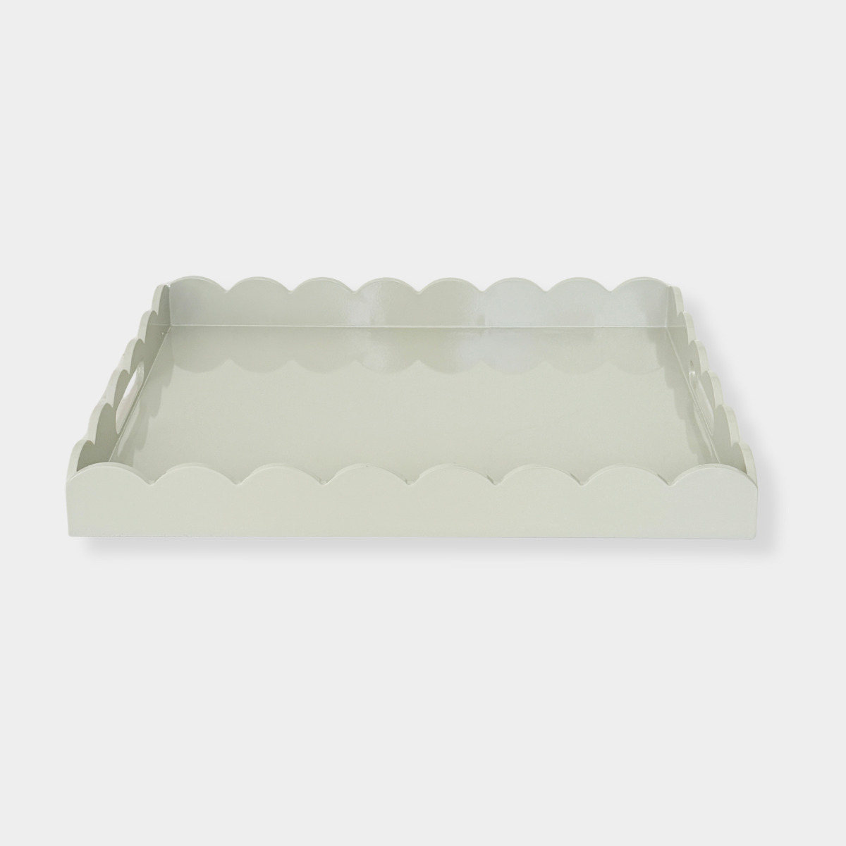 norsu STUDIO Rectangular Scalloped Tray in sage with scalloped edges and hand-lacquered finish, 43x33 cm