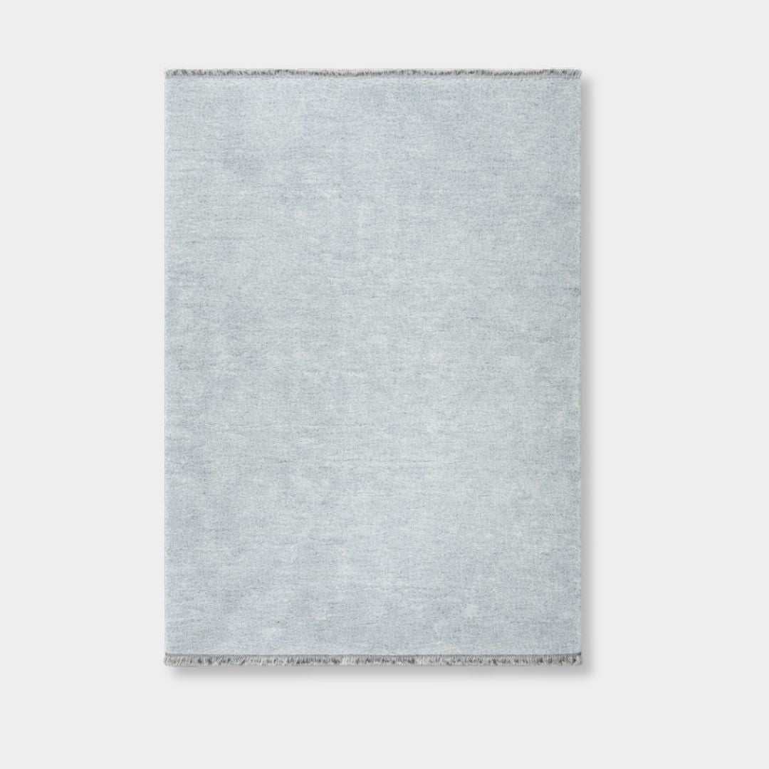 Powder Blue Baya Sandringham Floor Rug handknotted 100% wool with delicate fringe exclusive to Norsu