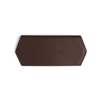 Fox and Leo slimline chocolate brown leather glasses case with magnetic backing and embossed logo