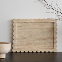 CoTheory Marble Tray, Scalloped Tray - Beige Travertine