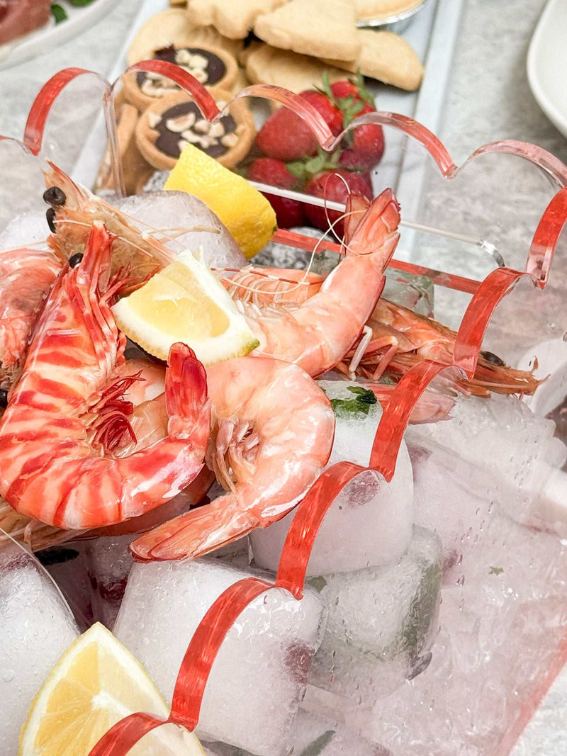 norsu Studio Perspex scalloped ochre drink and food bucket with shrimp and lemon on ice