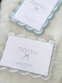 norsu Studio Scalloped Magnetic Photo Frame in blue with scalloped edges and magnetic closure for easy photo display