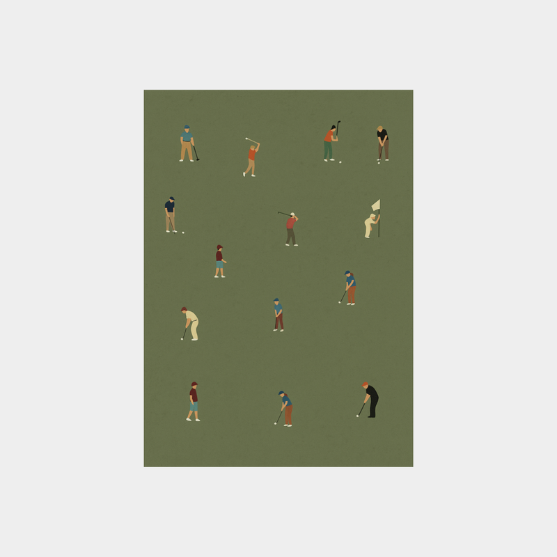 Minimalist digital downloadable On Par Golf Print featuring golfers on a green background, high-resolution 300 DPI artwork for wall decor.