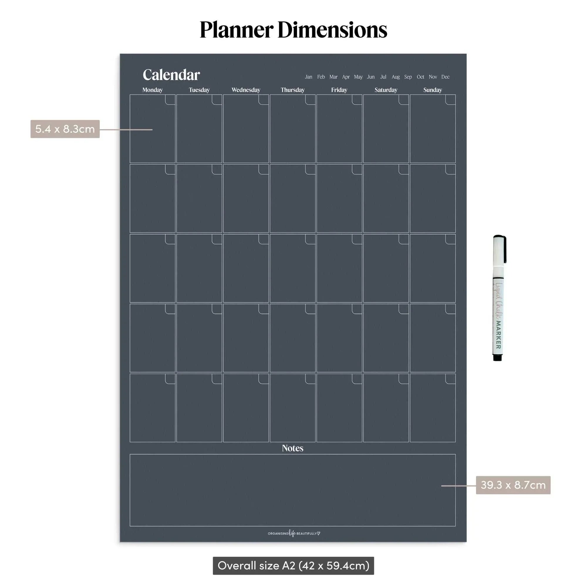 Peel & Stick Wall Planner A2 reusable monthly calendar with notes and chalk marker