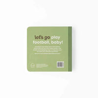 Back cover of the Left Hand Book House Football Baby board book with green background and white text
