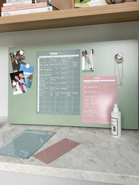 Blush magnet meal planner on fridge for weekly meal organization and healthy eating reminders