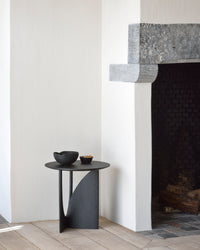 Ethnicraft Oak Geometric Side Table - Black — styled in a room setting