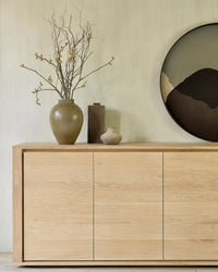 Ethnicraft Oak Shadow Sideboard, styled in a room setting
