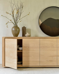 Ethnicraft Oak Shadow Sideboard, styled in a room setting