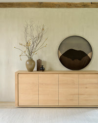 Ethnicraft Oak Shadow Sideboard, styled in a room setting