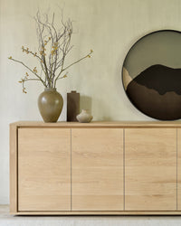 Ethnicraft Oak Shadow Sideboard, styled in a room setting