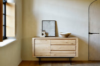 Ethnicraft Oak Shadow Sideboard, styled in a room setting