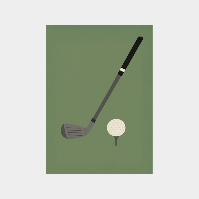 Minimalist 18 Holes Print digital download featuring golf club and ball on green background