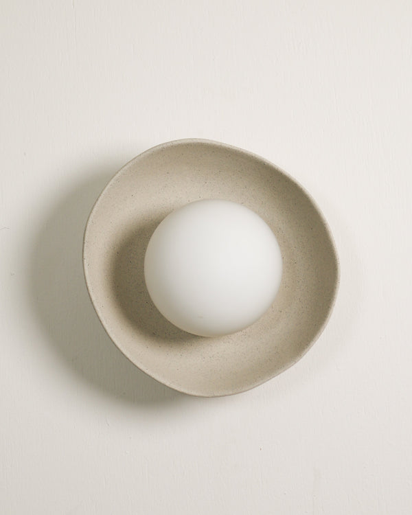 Robert Gordon Shell Wall Sconce ceramic wall light, hand glazed in Stone | norsu Interiors