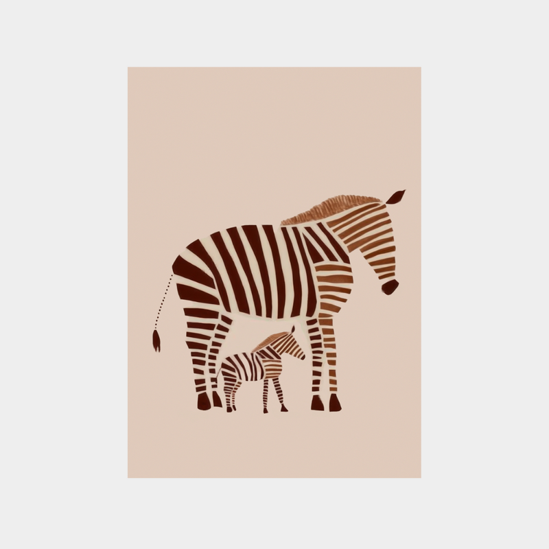 Just Like Mum Zebra Print digital downloadable art featuring mother and baby zebra illustration on beige background