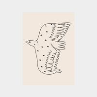 Minimalist black line drawing of a flying bird on beige background digital downloadable Flying Solo Print