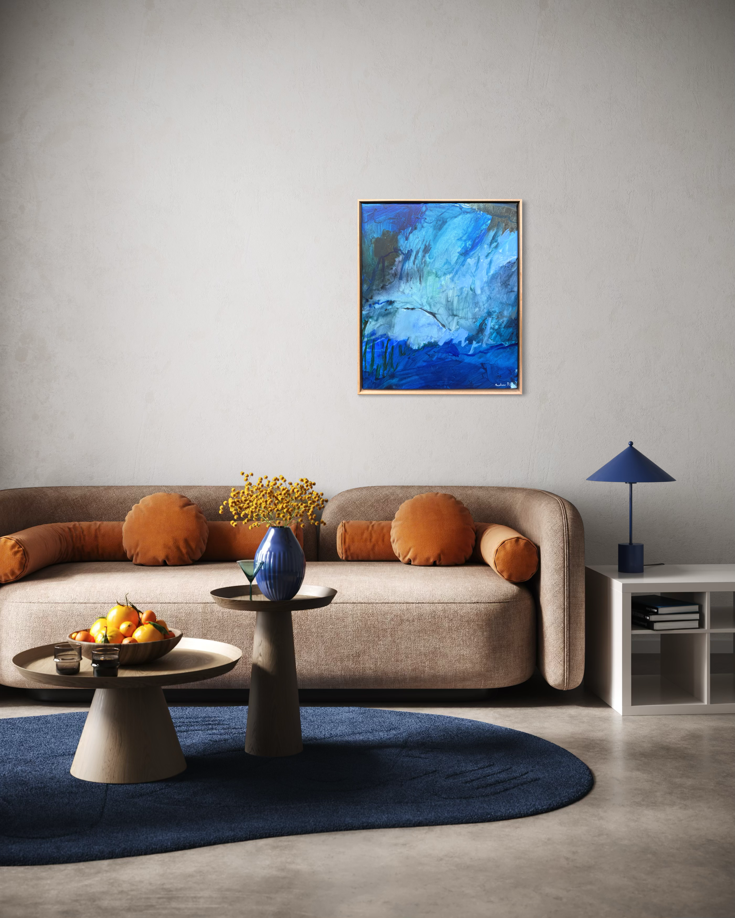 Tangled in Blue abstract canvas art print by Prudence Demarchi - swirling blue and white