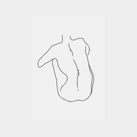 minimalist digital downloadable art print of a woman's back outline in black on white background