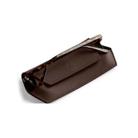 Fox and Leo glasses case in chocolate brown leather with magnetic backing and microfibre lining, slim and protective design