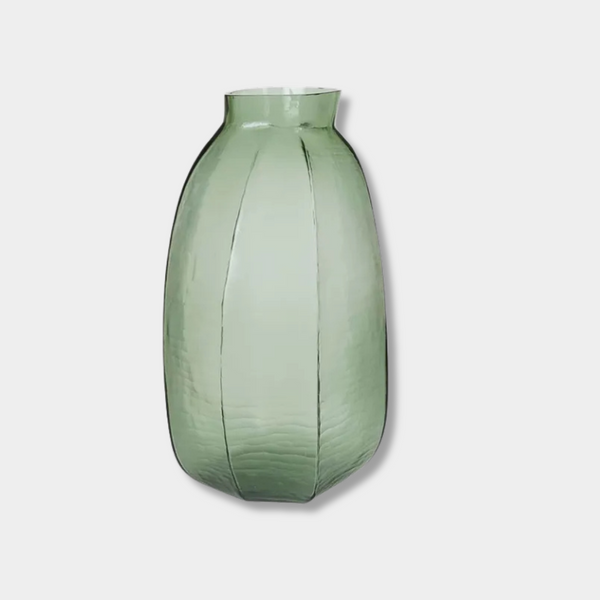 Boden Ridge Vase in marine blue glass with textured ridged design and glossy finish