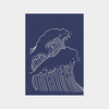 Minimalist white line art of ocean waves on navy blue background high resolution digital download print