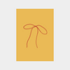 Minimalist digital print of a red ribbon bow on mustard yellow background
