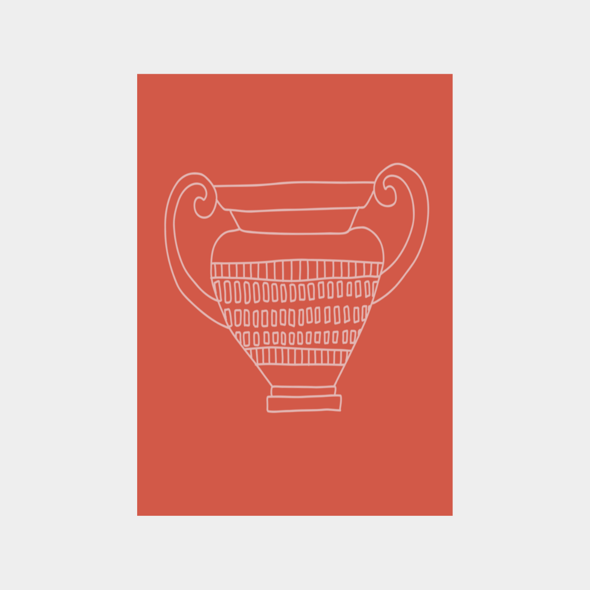 Minimalist digital download art print of an ancient vase on terracotta background