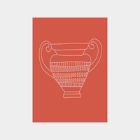 Minimalist digital download art print of an ancient vase on terracotta background