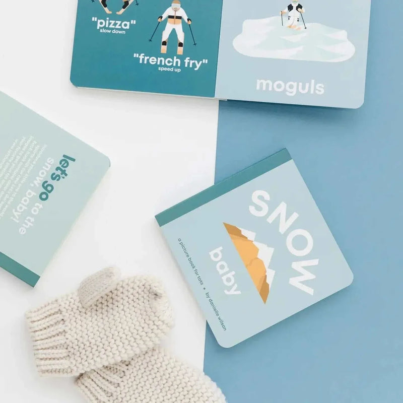 Snow Baby board book for toddlers about skiing and snowboarding with durable pages and matte finish