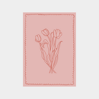minimalist red tulip line art on pink background downloadable digital print