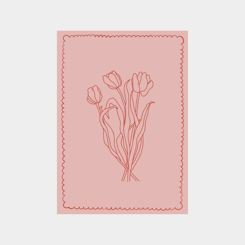 minimalist red tulip line art on pink background downloadable digital print
