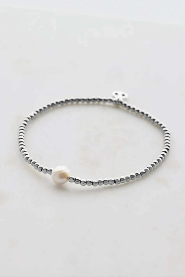 Zafino Lily Bracelet silver with freshwater pearl and elastic hypoallergenic stainless steel band