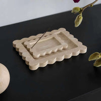 Beige Palazzo Scalloped Marble Tray and incense holder made from travertine stone