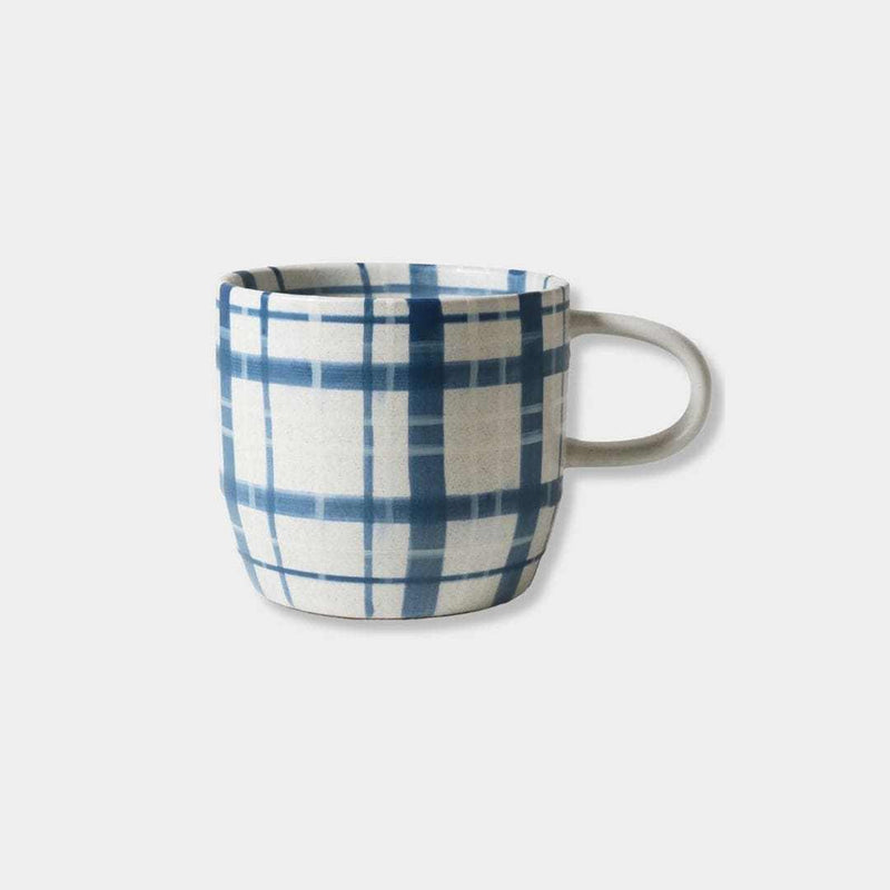 Robert Gordon Hand-Painted Mug with blue tartan check pattern on durable stoneware ceramic