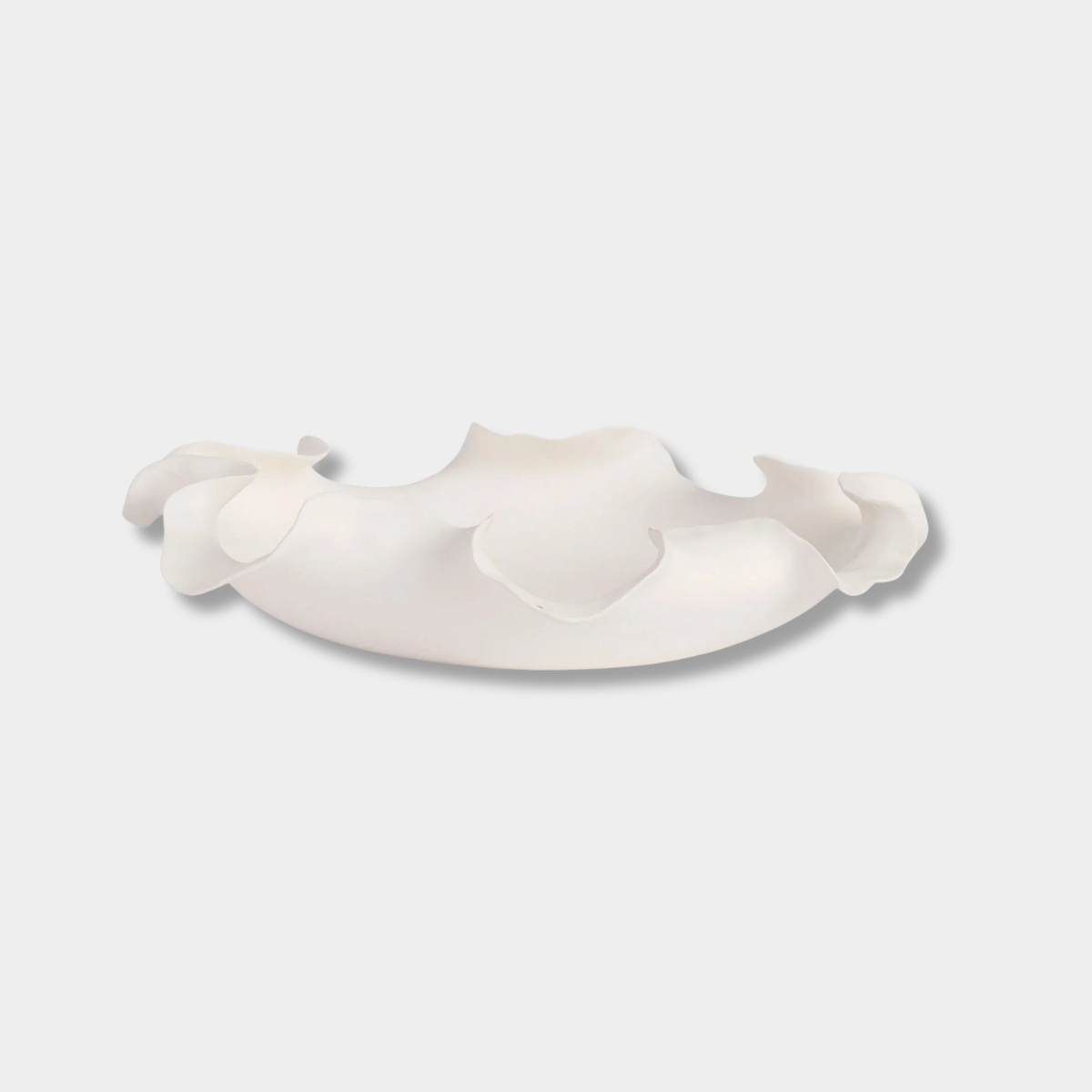 Lottie Decorative Bowl white ceramic with ruffled edges and matte finish, 34cm centerpiece for modern minimalist décor