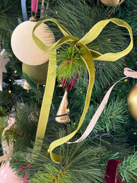 norsu STUDIO Flocked Velvet Christmas Bauble cream with green velvet ribbon on tree