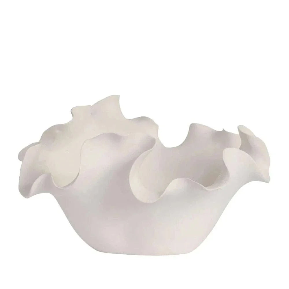 White Heather Decorative Bowl with sculptural, organic ceramic design, 33cm diameter, 17cm height, versatile for décor or fruit display