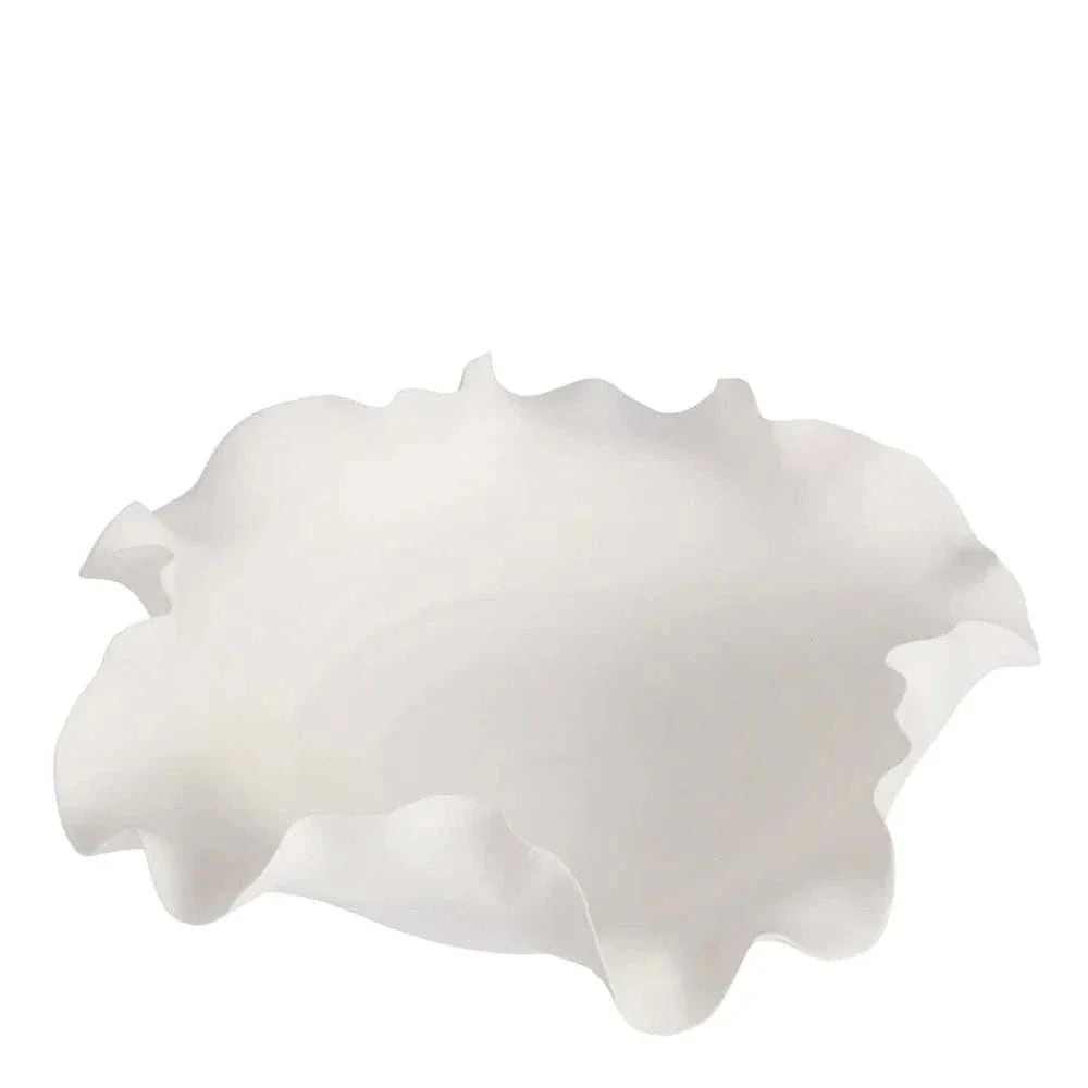 White Nicole Decorative Bowl with ruffled edges and organic ceramic design, handcrafted for elegant home decor.