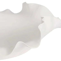 White Nicole Decorative Bowl with ruffled edges and flowing silhouette, handcrafted ceramic centerpiece.