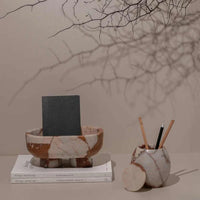 CoTheory Marble Footed Oval Tray in Brown Calacatta with sculptural stone design and artistic appeal