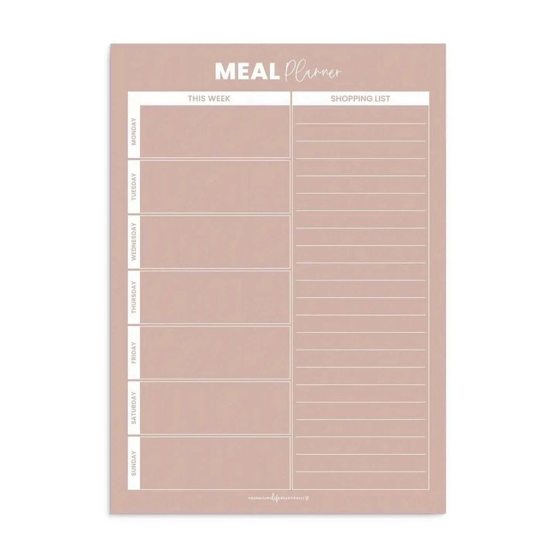 Blush A4 reusable magnet meal planner with weekly menu and shopping list for fridge organization